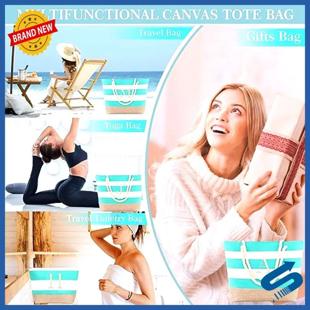 Canvas Beach Tote Waterproof Travel Bag Large Capacity Multipurpose Gifts
